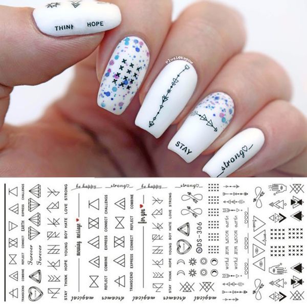 

1 sheet letter nail art water decals geometric figure nail transfer stickers manicure paper diy decoration ds306, Black