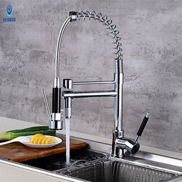 

ulgksd spring swivel kitchen faucet single handle double spout deck mount brass kitchen tap sink faucet with mixer water taps