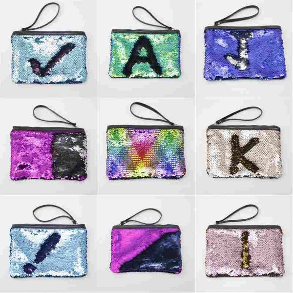 Borsa cosmetica con paillettes a sirena Borsa per trucco da donna Borsa reversibile con glitter Borsa per trucco Astuccio per penne Borsa con cerniera