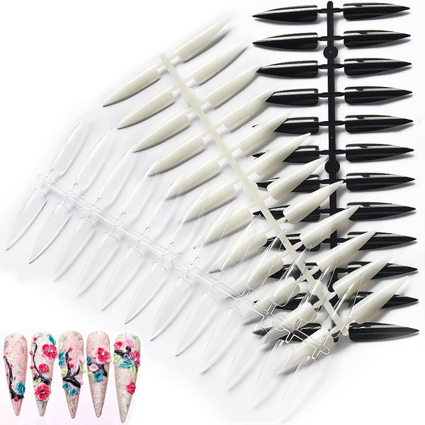 

24*10pcs long color display tips palette practice chart manicure tools oval sharp end stiletto false fake nails tips full cover, Red;gold