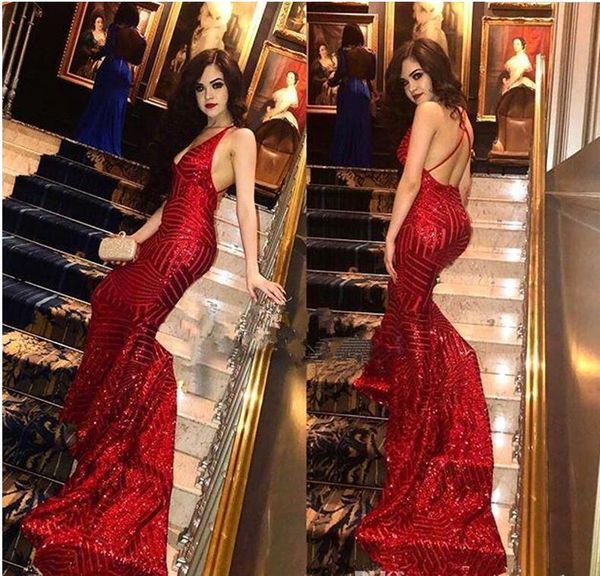 

2018 red sequined long mermaid prom dresses halter sleeveless backless pageant gowns plus size long formal evening gowns, Black