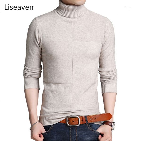 

liseaven водолазки свитера для мужчин зима одежда приталенный пуловер свитера knitewear мужская одежда, White;black