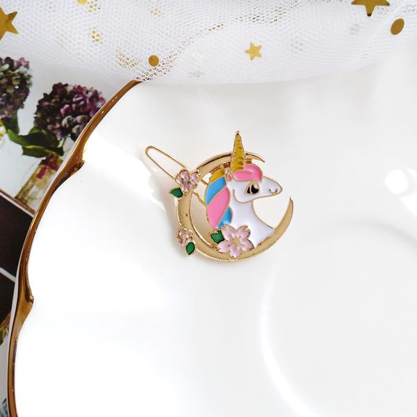 

cartoon cute sweet cherry unicorn horse hairpin hair clip bobby pin fashion romantic accessory for women gifts, Golden;white
