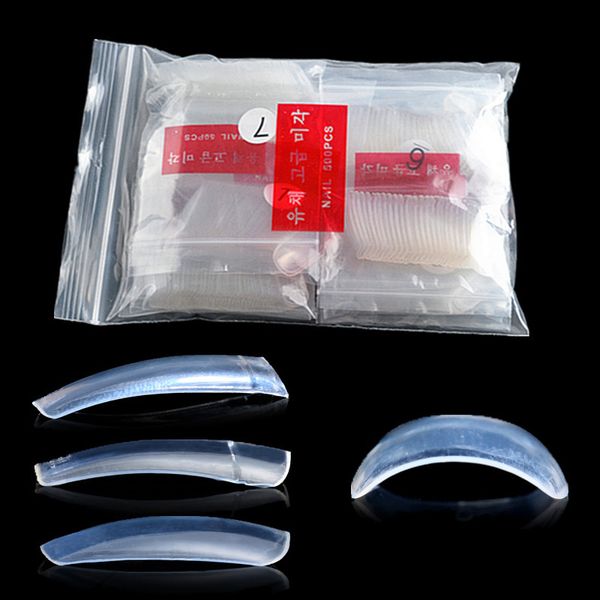 

500pcs/bag 10sizes half-cover transparent color french false nail tips acrylic salon uv gel manicure diy fake stickers tips, Red;gold