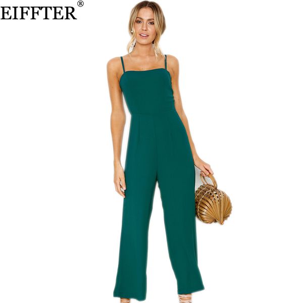 

eiffter women strapless jumpsuits 2018 summer new casual spaghetti strap off shoulder solid rompers female slim overalls 0720, Black;white
