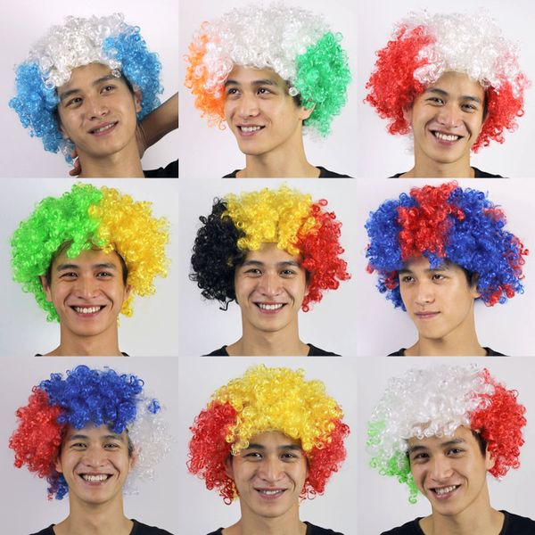 Flag Color Wigs Synthetic Short Curly Hair Male Man Hairpiece For Halloween Party Football Fan Games Carnival Props Multi Colors Diy Paper Hats Diy