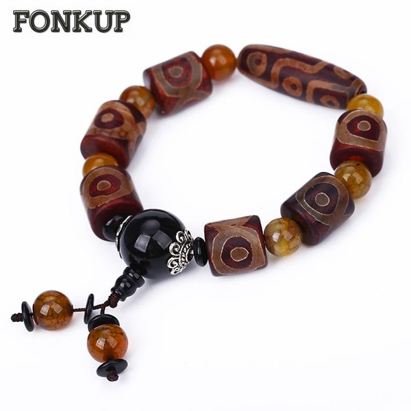 

forkup dzi beads bangle red agate hologram bracelet men religious jewelry tibetan buddhism round crystal beaded chain stretch, Golden;silver