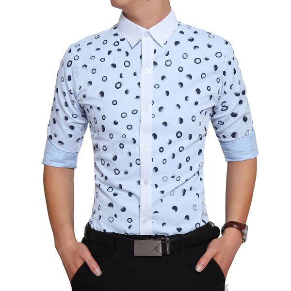 

brand 2018 fashion male shirt long-sleeves cotton polka dot casual shirt mens dress shirts slim men xxl, White;black