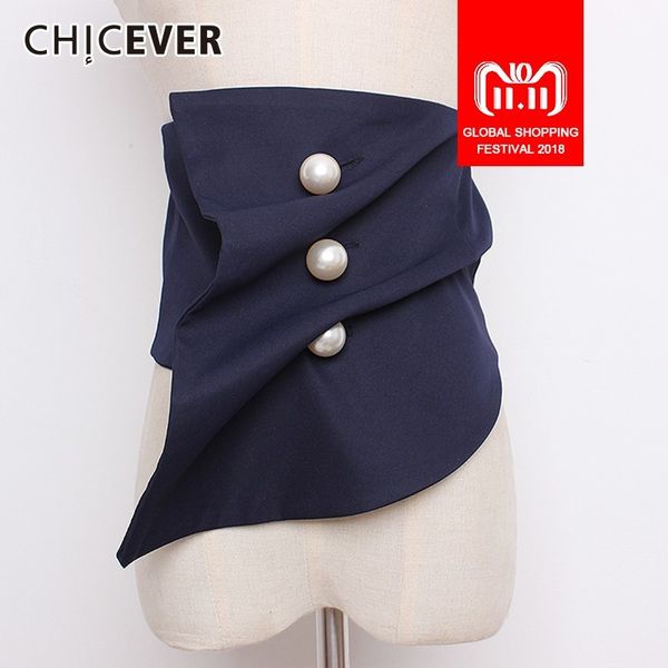 

chicever pearls button female belts black irregular corset wide belt for women blouse accessories autumn fashion vintage tide, Black;brown