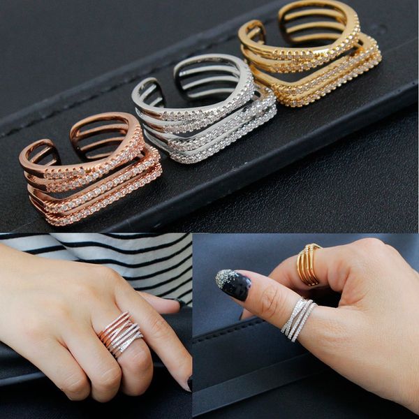 

concise crystal ring rose gold silver austrian crystals full sizes wholesale opening finger rings for women, Golden;silver