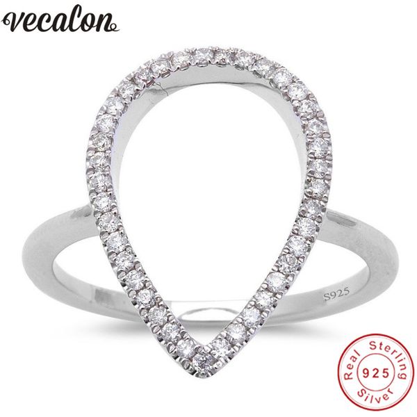 Vecalon Pear Cut Jewelry Real Soild 925 Sterling Silver Ring 5a Zircão Cz Anéis de Casamento de Noivado para Mulheres Presente Nupcial