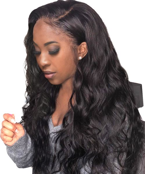 

130% destiny brazilian human hair 360 lace frontal wigs for black women pre plucked with baby hair natural color body wave, Black;brown