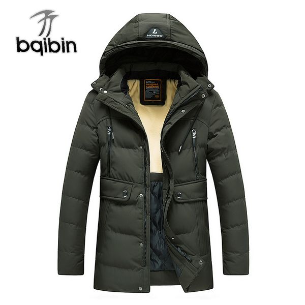 

winter jacket men's casual medium length thicken down jacket men's youth lapel hooded solid color panel cotton coat, Black