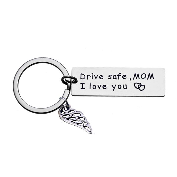 

safety lettering keychain drive safe mom trinket keychain keyring wing tag charm key chain christmas gift for mother mommy, Silver