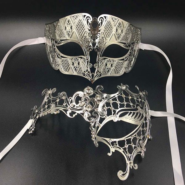 GNHYLL Liebhaber Frau Männer Maske Silber Metall Paar Venezianische Maskerade Masken Gold Ball Hochzeit Karneval Party Augenmasken Set