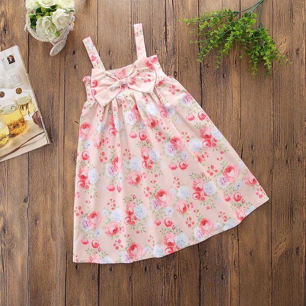 

2018 new fashion baby girls floral dress summer kids strapless sleeveless floral bow dress children flowers print dresses z11, Red;yellow