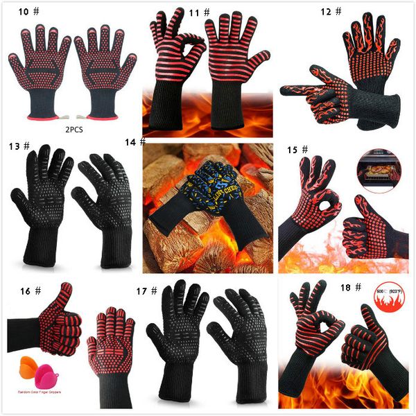 

2018 high temperature resistant 500 degree insulated gloves bbq cotton flame retardant anti-slip fireproof barbecue microwave oven gloves