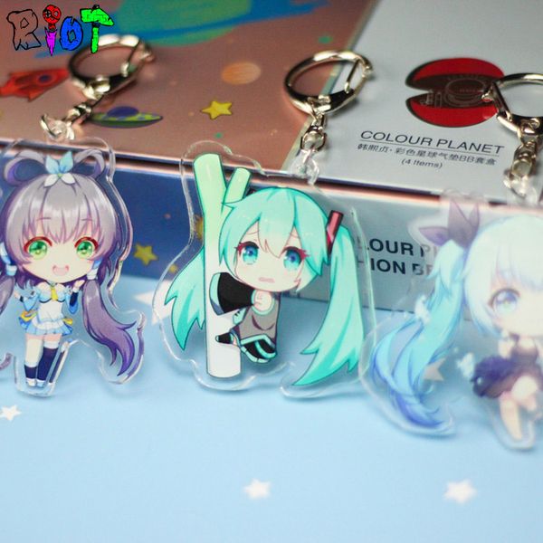 

5pcs/lot q hatsune miku keychain figure kagamine rin/ren model kawaii cute acrylic 5 types transparent double sided keyring gift, Silver