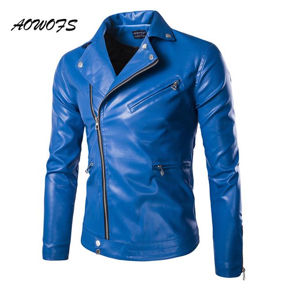 

aowofs fashion mens leather jackets blue/black slim fitted blouson jackets coats designer punk biker for men spring 5xl