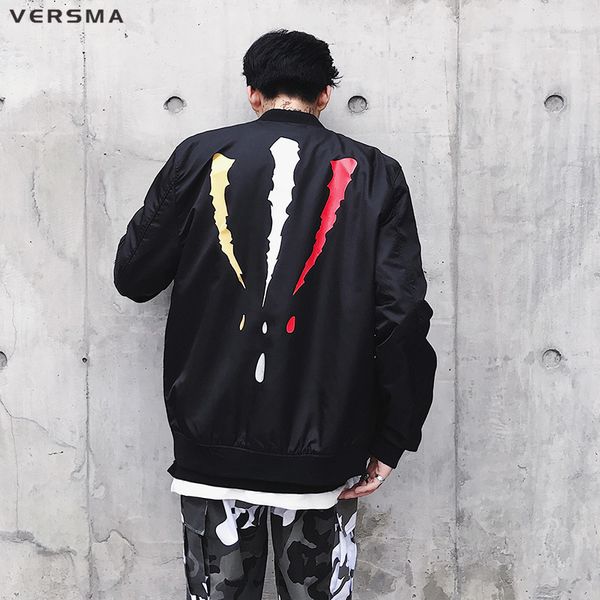 

versma 2018 autumn korean harajuku windbreaker men army pilot jacket coat hip hop claw printed retro bomber men baseball jacket, Black;brown