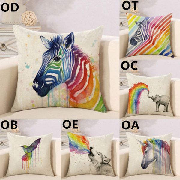 Unicorn Zebra Pillow Case Cushion Cover Linen Cotton Animal