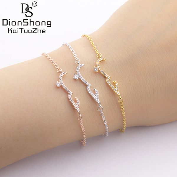 

dianshangkaituozhe 10pcs zirconia crystal charm rose gold color arabic words bracelet adjustable stacking bangle women jewellery, Golden;silver