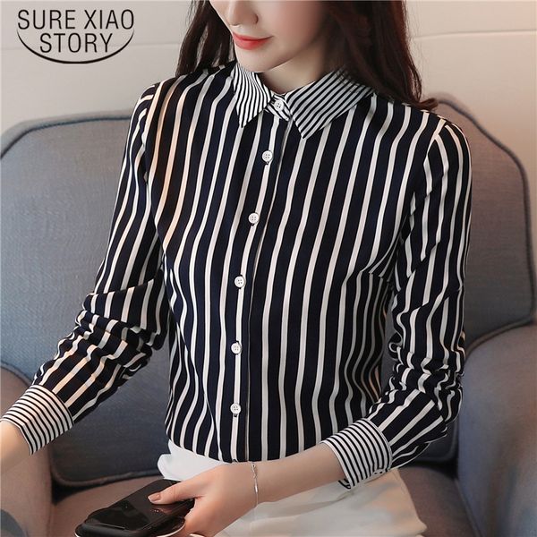 

new arrived 2018 spring blouse women stripe shirt female long sleeve blouse office lady fashion bottoming d484 30, White