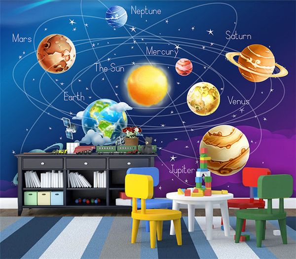 Custom Mural Wallpaper 3d Cartoon Planet Solar System Photo Wallpaper Kids Room Bedroom Wall Painting Living Room Wall Paper Free Wallpaper