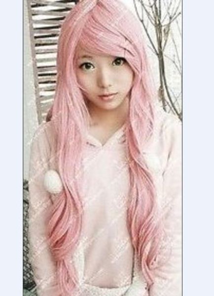

sell new fashion long curly cosplay light pink party wig wigs, Black
