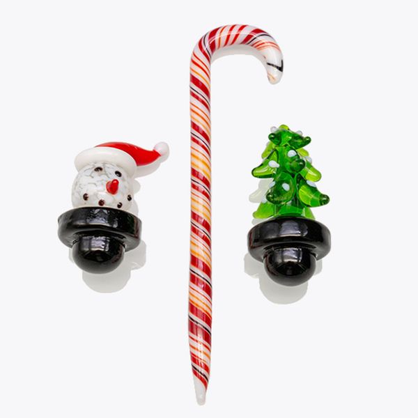 Niedliches Weihnachtsset Schneemann Glas Bubble Carb Cap Tool passend für Wasserpfeifen XL abgeschrägte Kante Quarz Banger Bong Dab Rig