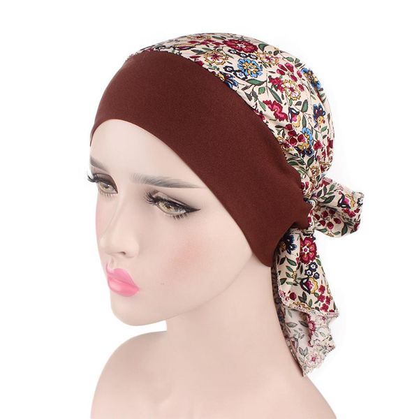 

women's vintage floral print turban hat cotton stretch hair band hat pirate style patient chemo cap, Blue;gray