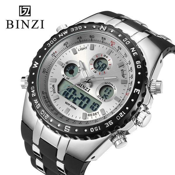 

digital dual display watches men sports quartz watch male clock men rubber strap satch backlight alarm waterproof wristwatch, Slivery;brown