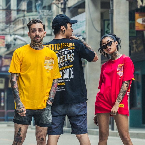 

hong kong style high street tshirts men and women hip-hop tees fashion t-shirts letter losangeles mens tshirt three colors, White;black