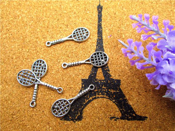 

72pcs--tennis racket charms antique tibetan silver 2 sided tennis racket charm pendants, badminton racket 30x11mm, Bronze;silver