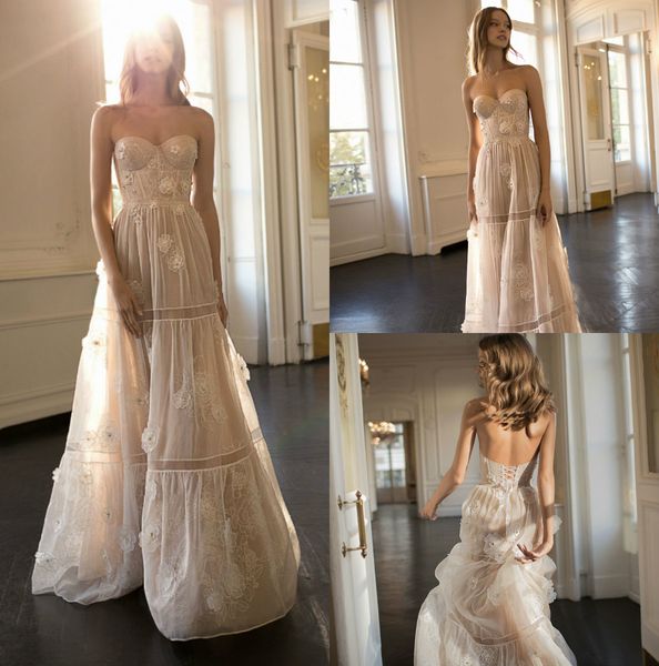 

modest eisen stein wedding dresses sweetheart appliqued beach wedding bridal gowns floor length backless boho robe de mariÃ©e, White
