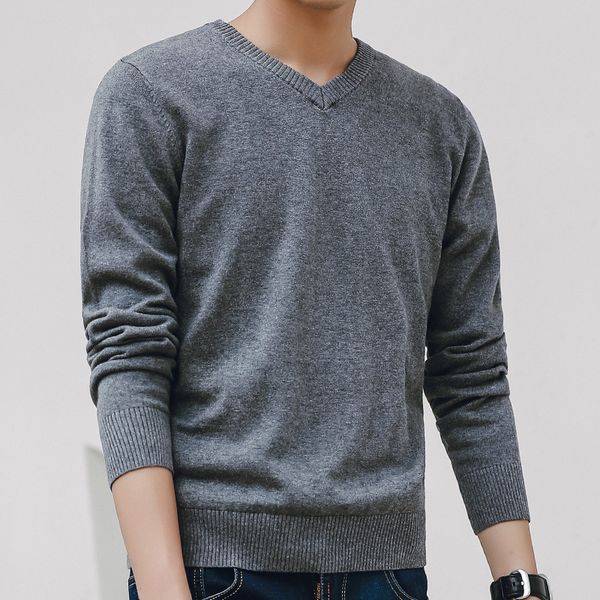 

sweater men 2018 autumn casual pullovers men v-neck solid cotton knitted brand clothing slim fit male sweaters pull homme, White;black