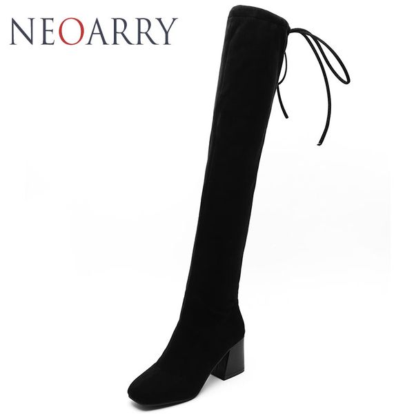 

neoarry women winter thigh high boots over the knee female slim shoes lace up thick high heel black long bota feminina t160