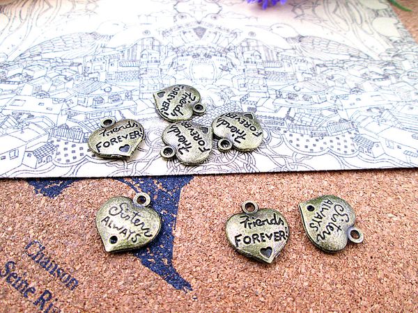 

60pcs--16*14mm antique bronze two side heart charm friend forever sister charms pendants, Bronze;silver