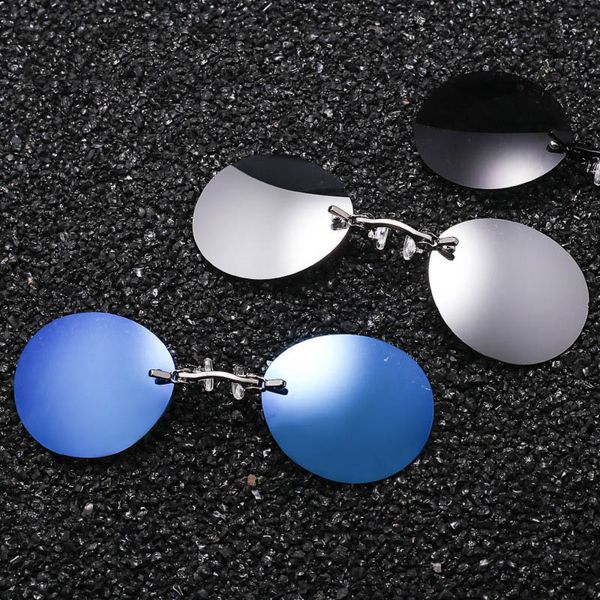 

fashion clip on nose sunglasses men vintage mini round sun glasses hacker empire matrix morpheus rimless sunglasses uv400, White;black