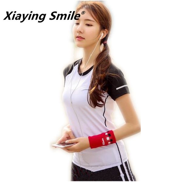 

xiaying smile women breathable 10 color sport running set yoga summer quick dry gym fitness yoga set workout sportswear t-shirt, White;red
