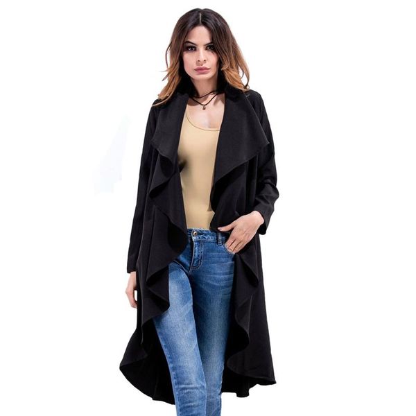 

new autumn winter fashion casual women's trench coat long outerwear loose clothes for lady good quality solid black beige plus size, Tan;black