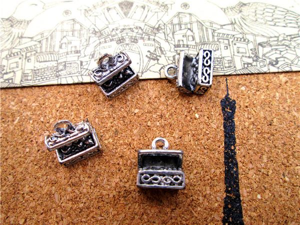 

60pcs opened box charm in anquite silver tone 10x11mm, Bronze;silver