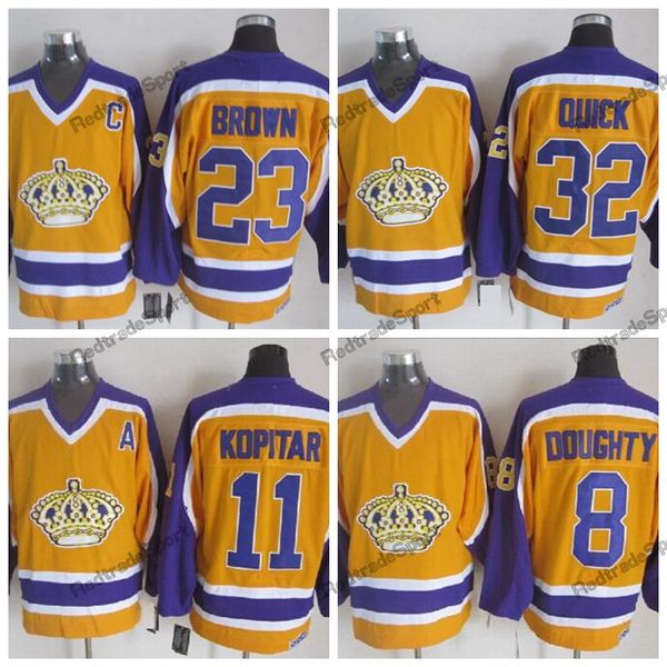 

vintage los angeles kings 11 anze kopitar 32 jonathan quick 8 drew doughty 23 dustin brown yellow hockey jerseys, Black;red