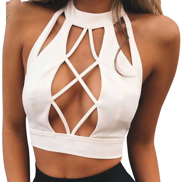 

Sexy Summer Women Crop Tops Lace Up Criss Cross Backless Sleeveless Slim Short Party Beach Tank Tops Camisole, Black