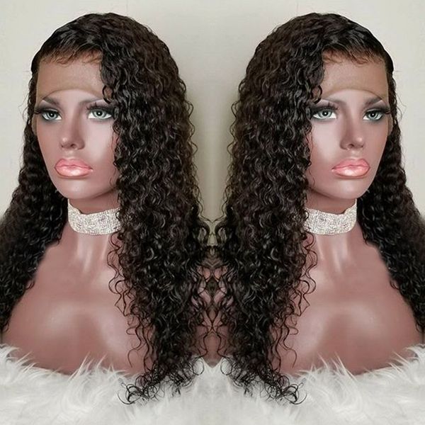 Transparente HD Curly Curly Front Human Human Cabelo Perucas-Glueless 130% Densidade Brasileira Virgem Remy Perucas com Cabelos de Bebê para Afro-americanos 12 polegadas Cor Natural Diva1