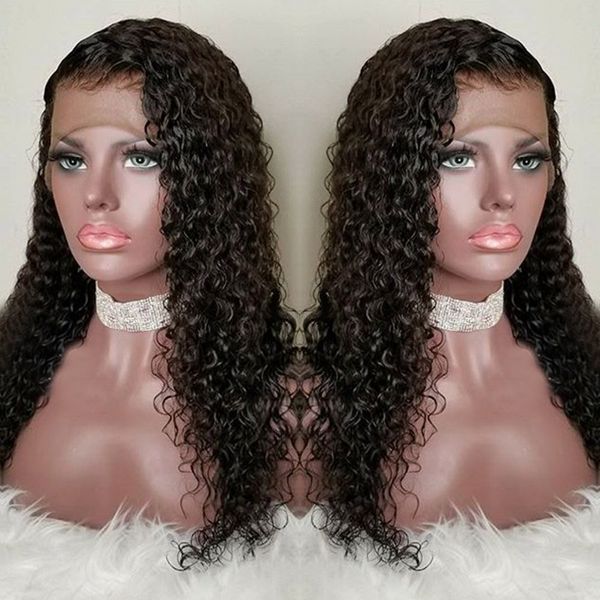 Transparente HD Curly Curly Front Human Human Cabelo Perucas-Glueless 130% Densidade Brasileira Virgem Remy Perucas com Cabelos de Bebê para Afro-americanos 12 polegadas Cor Natural Diva1