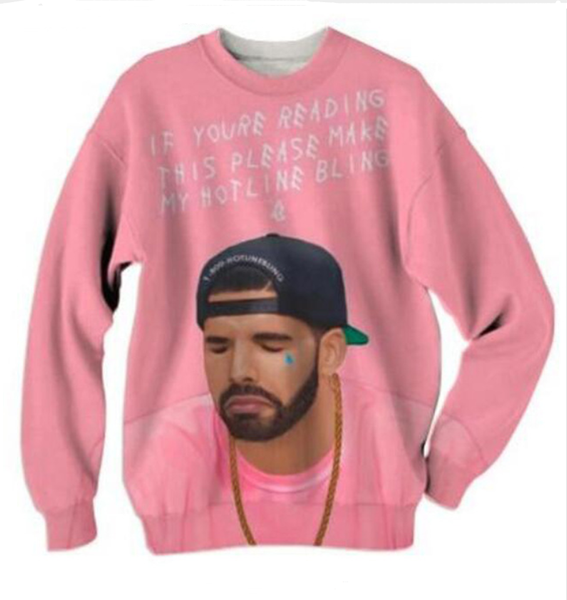 

wholesale-fashion womens/mens drake ine bling mock sublimation funny 3d print casual sweatshirt plus size qq018, Black