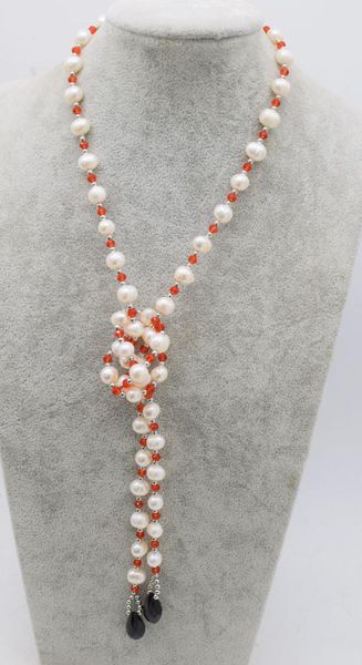 

frershwater pearl white near round red/black quartz necklace 40inch wholesale beads nature fppj woman 2018, Silver