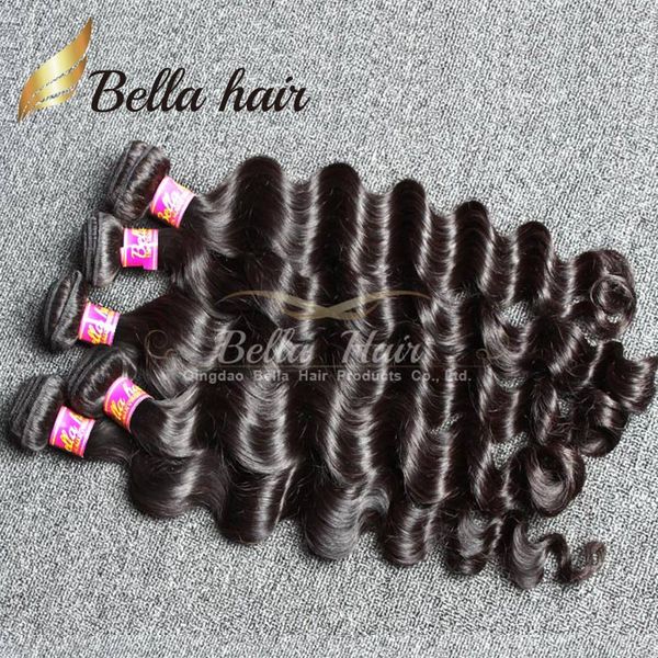 

Bella Hair® 4pcs/lot Brazilian Hair Extensions Indian Unprocessed 8A Human Hair Bundles Loose Deep Wave Natural Black Color Hair Weave Weft