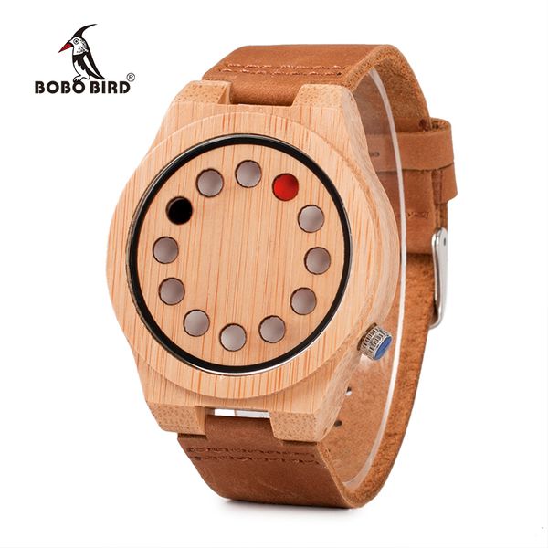 

bobo bird luxury quartz mens watches bamboo dial with 12 holes wood wristwatches quartz-watch relogio masculino, Slivery;brown